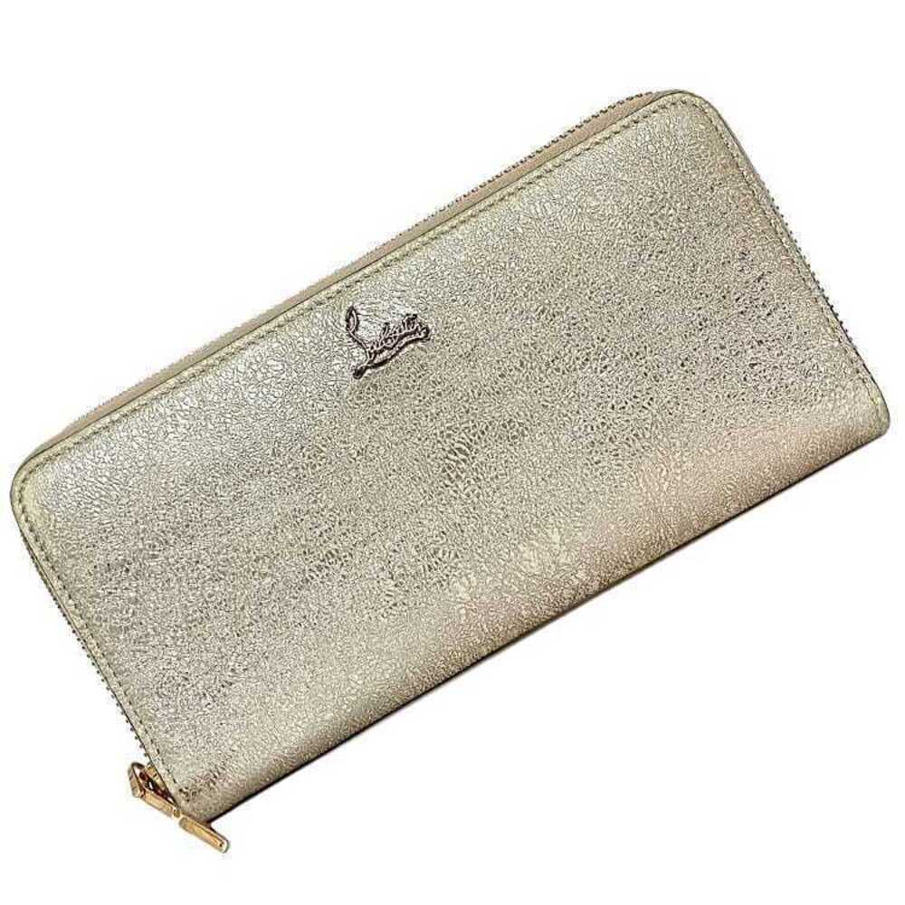 Christian Louboutin Round Zipper Long Wallet Metallic Leather Pink